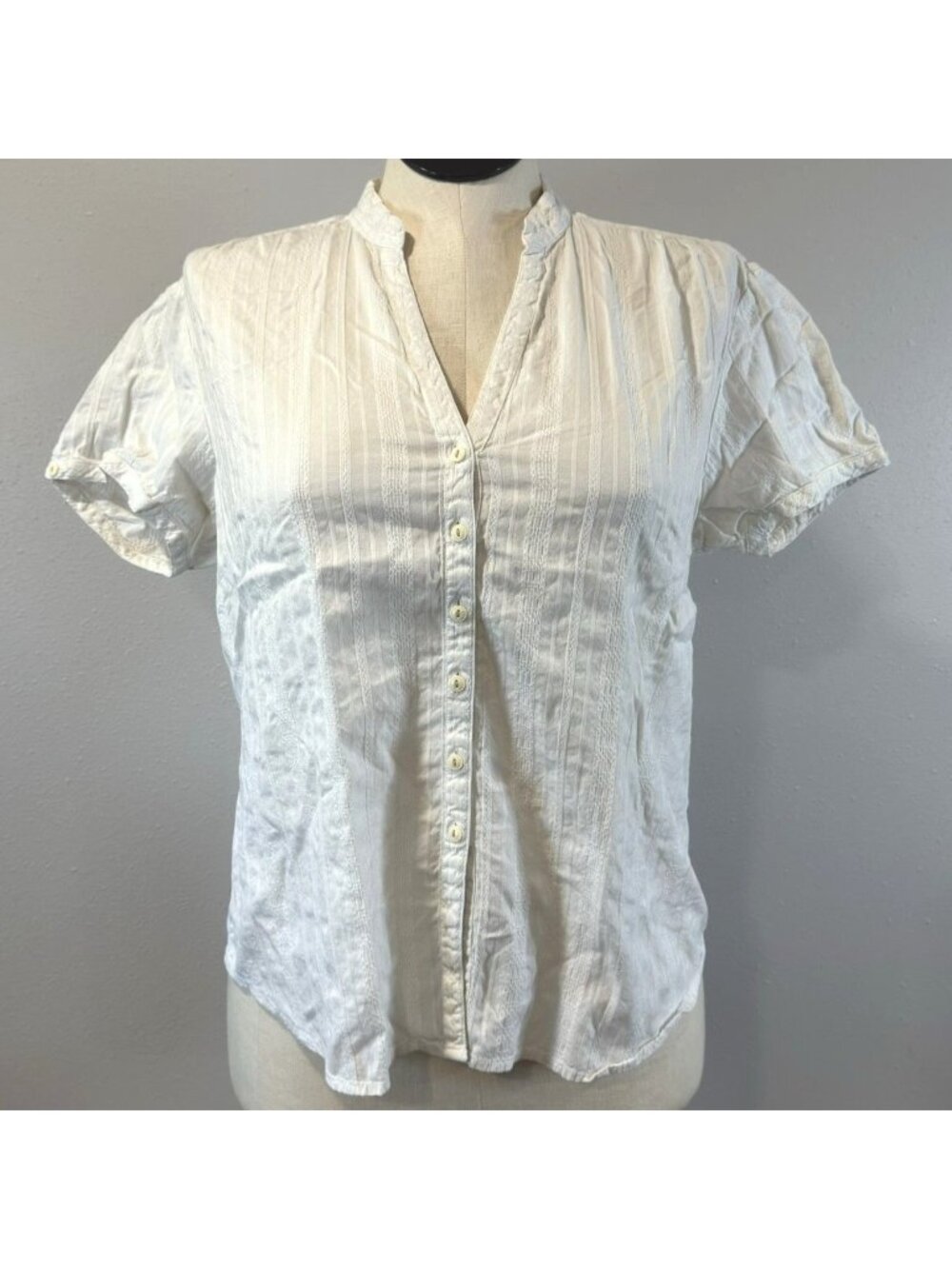 Columbia XCO Button-Up Short Sleeve Shirt Womens Size XL White Striped Cotton